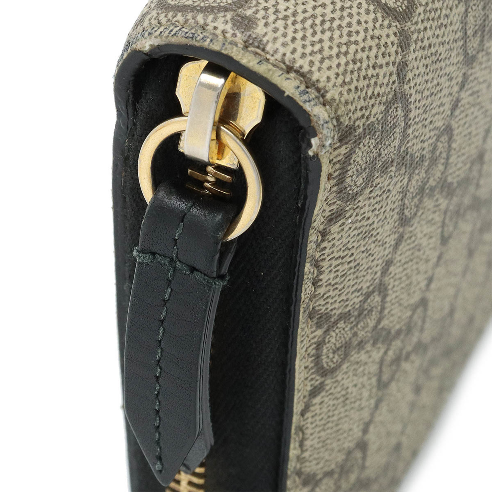GUCCI GG Supreme Travel Case Second Bag Clutch Round Long Wallet PVC Leather Beige Black 431714
