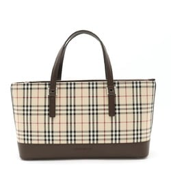 BURBERRY Nova Check Pattern Tote Bag Handbag Canvas Leather Beige Bordeaux Dark Brown