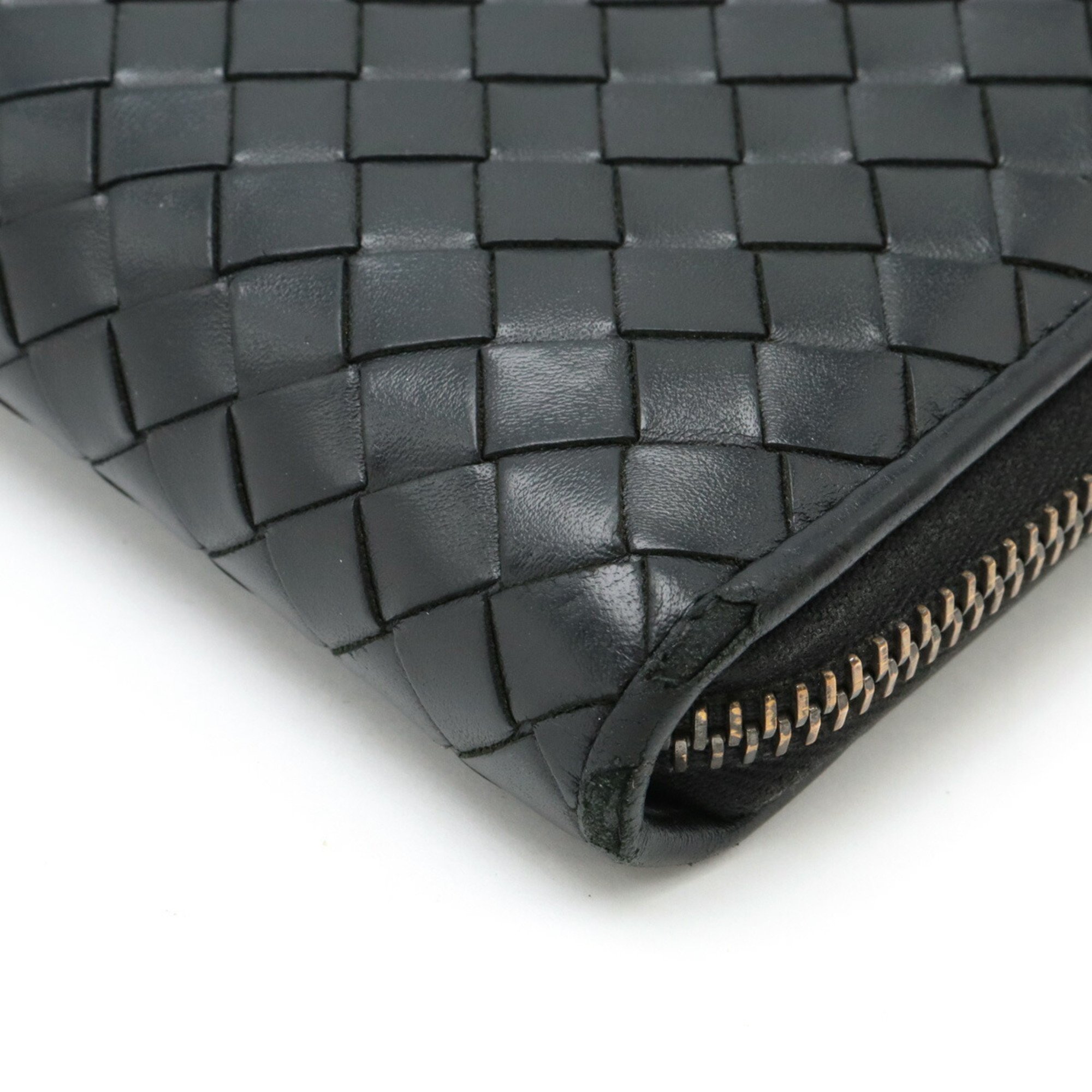 BOTTEGA VENETA Bottega Veneta Intrecciato Round Long Wallet Leather Black 114076