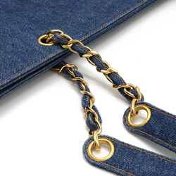 CHANEL Coco Mark Tote Bag Chain Shoulder Denim Blue