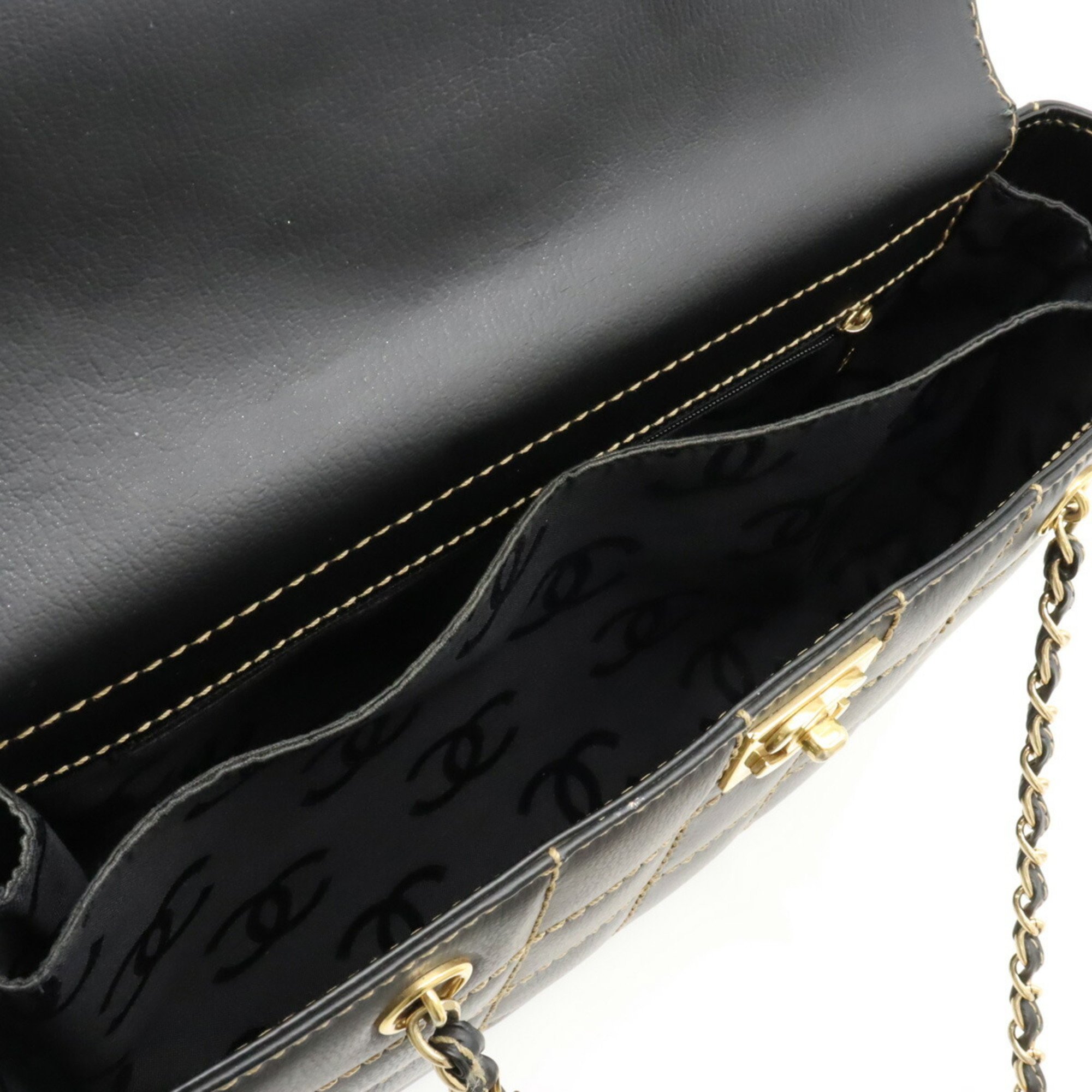 CHANEL Chocolate Bar Wild Stitch Coco Mark Chain Tote Bag Shoulder Leather Glitter Black