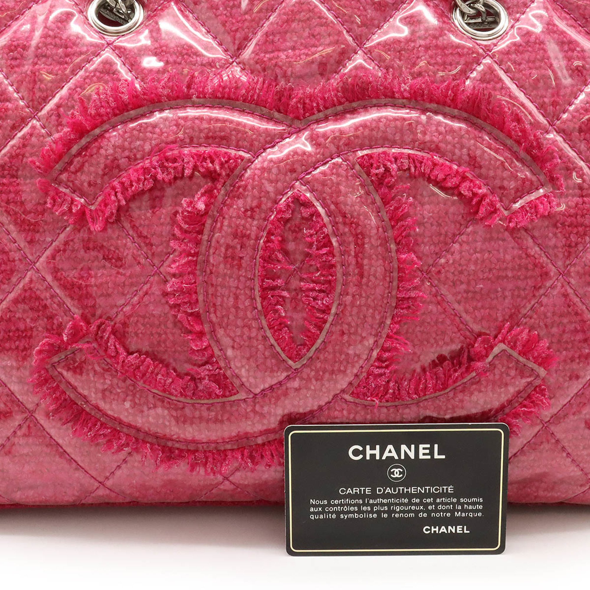 CHANEL Patent Toilette Coco Mark Tote Bag Chain Shoulder Vinyl Cotton Pink 7155