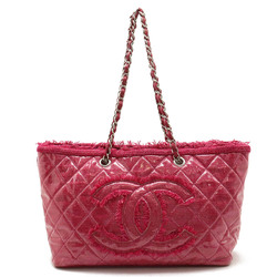 CHANEL Patent Toilette Coco Mark Tote Bag Chain Shoulder Vinyl Cotton Pink 7155