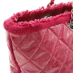 CHANEL Patent Toilette Coco Mark Tote Bag Chain Shoulder Vinyl Cotton Pink 7155