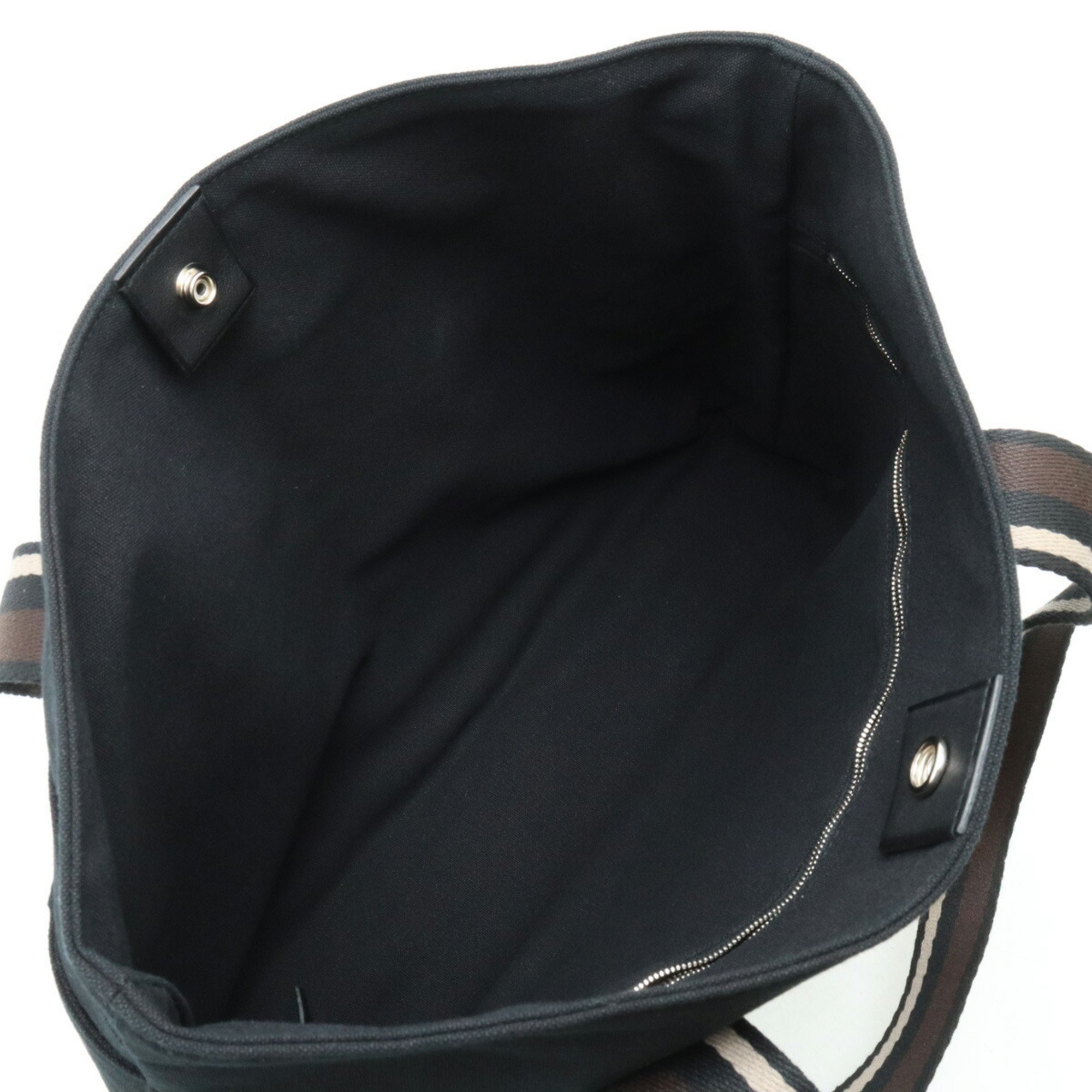 HERMES Troca Horizontal MM Tote Bag Shoulder Canvas Leather Black Brown Beige