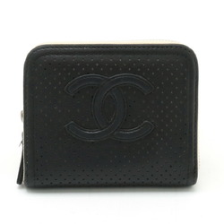 CHANEL Coco Mark Card Case Business Holder Round Punching Leather Black Ivory White