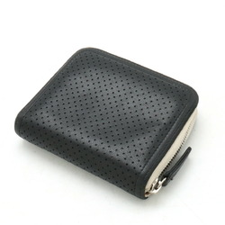 CHANEL Coco Mark Card Case Business Holder Round Punching Leather Black Ivory White