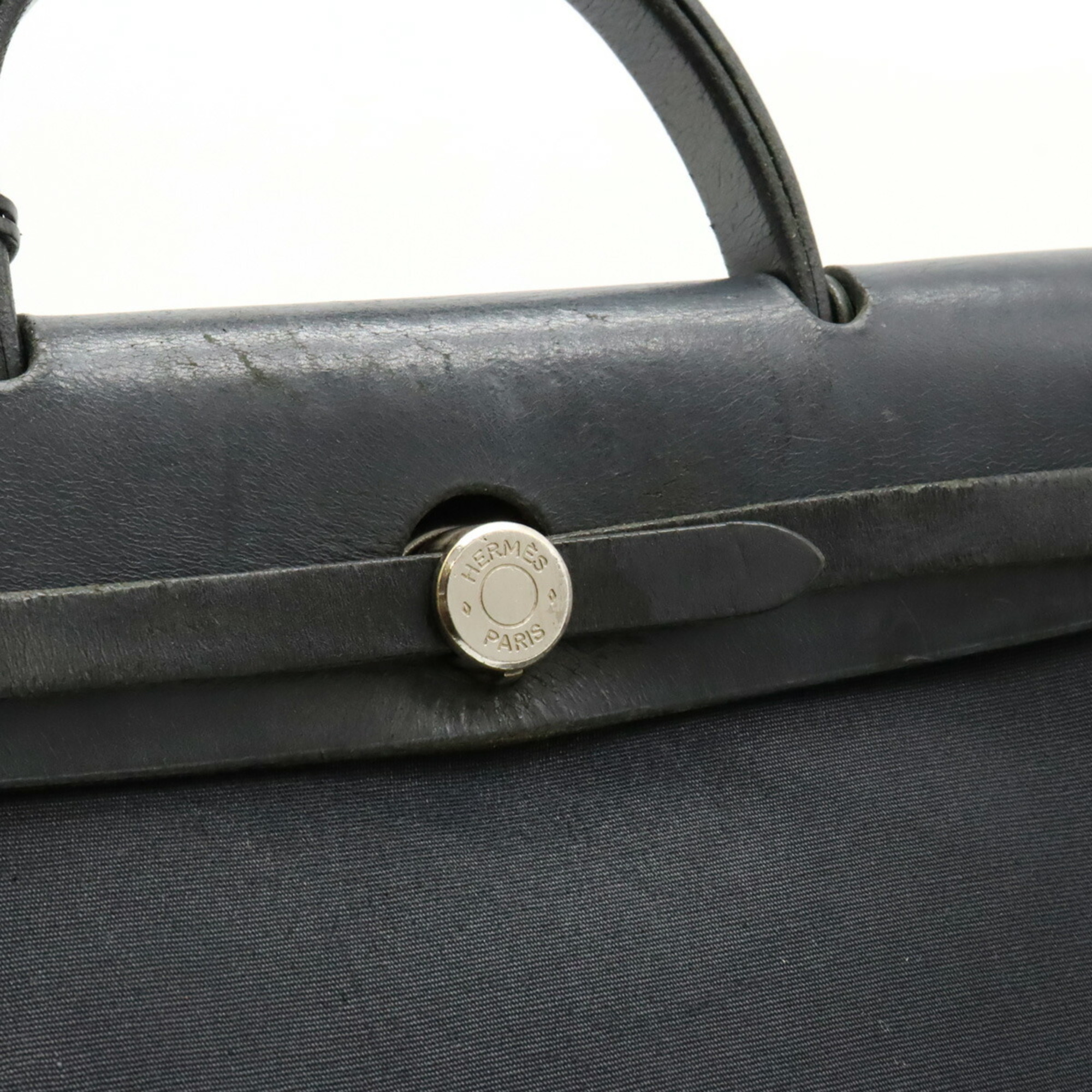 HERMES Hermes Airbag PM Handbag Shoulder Bag Toile Officier Leather Black □D Engraved