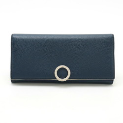 BVLGARI Clip Bi-fold Long Wallet Grain Leather Navy Blue Cream 290974