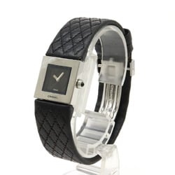 CHANEL Matelasse SS Patent Leather Strap Black Dial Women's Quartz Watch H0116