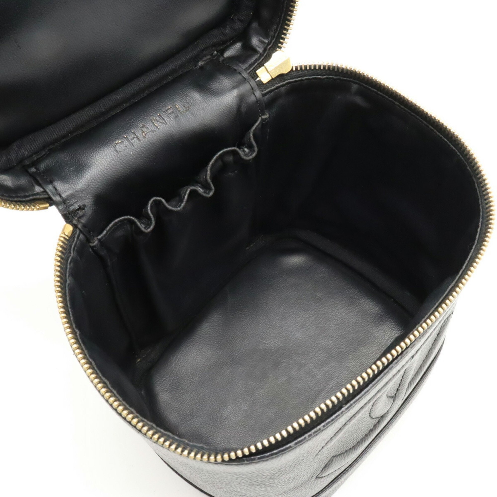 CHANEL Coco Mark Caviar Skin Vanity Bag Handbag Pouch Leather Black A01998