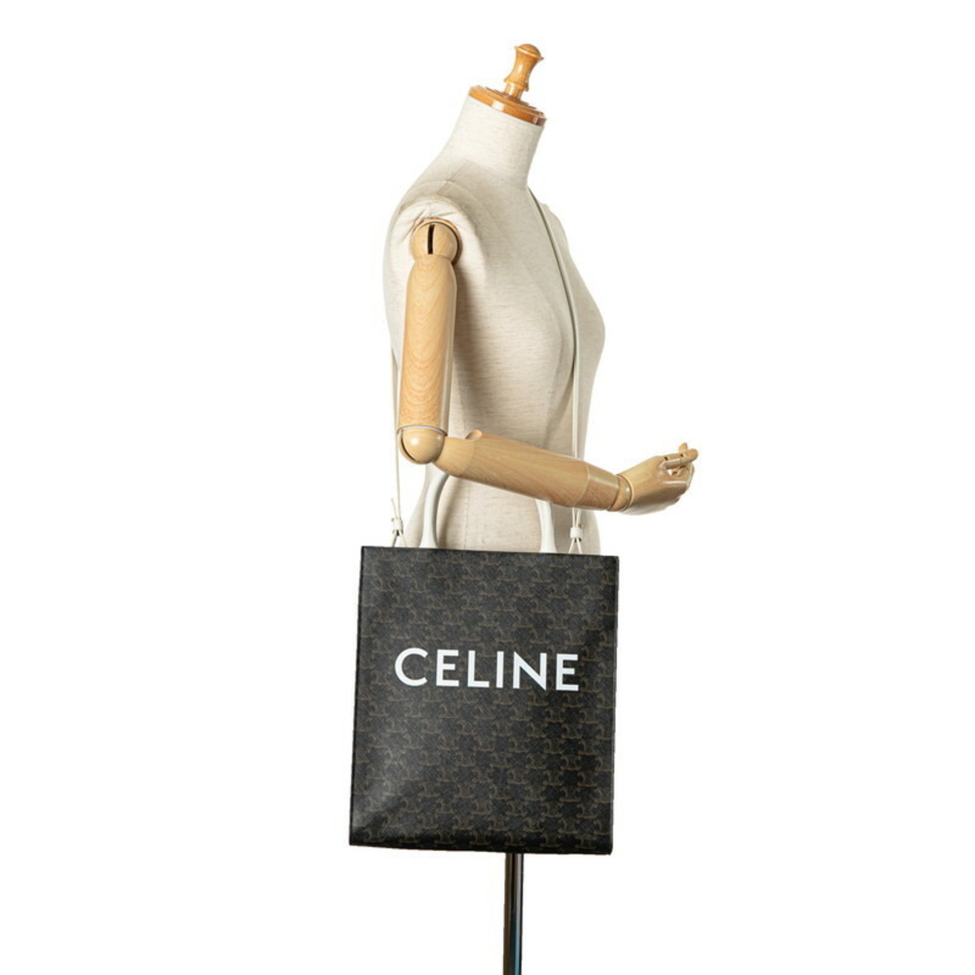 Celine Triomphe Vertical Cabas Small Handbag Shoulder Bag Brown White PVC Leather Women's CELINE