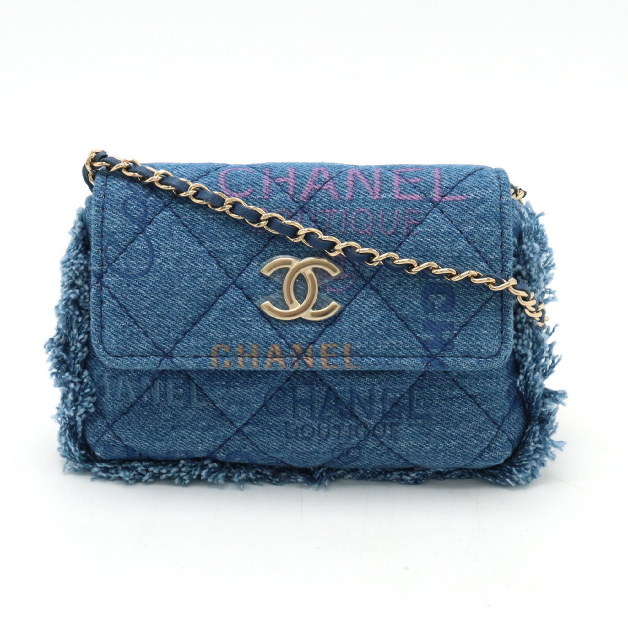 CHANEL Chanel Matelasse Coco Mark Shoulder Bag Pouch Chain Denim Leather Blue AP2602