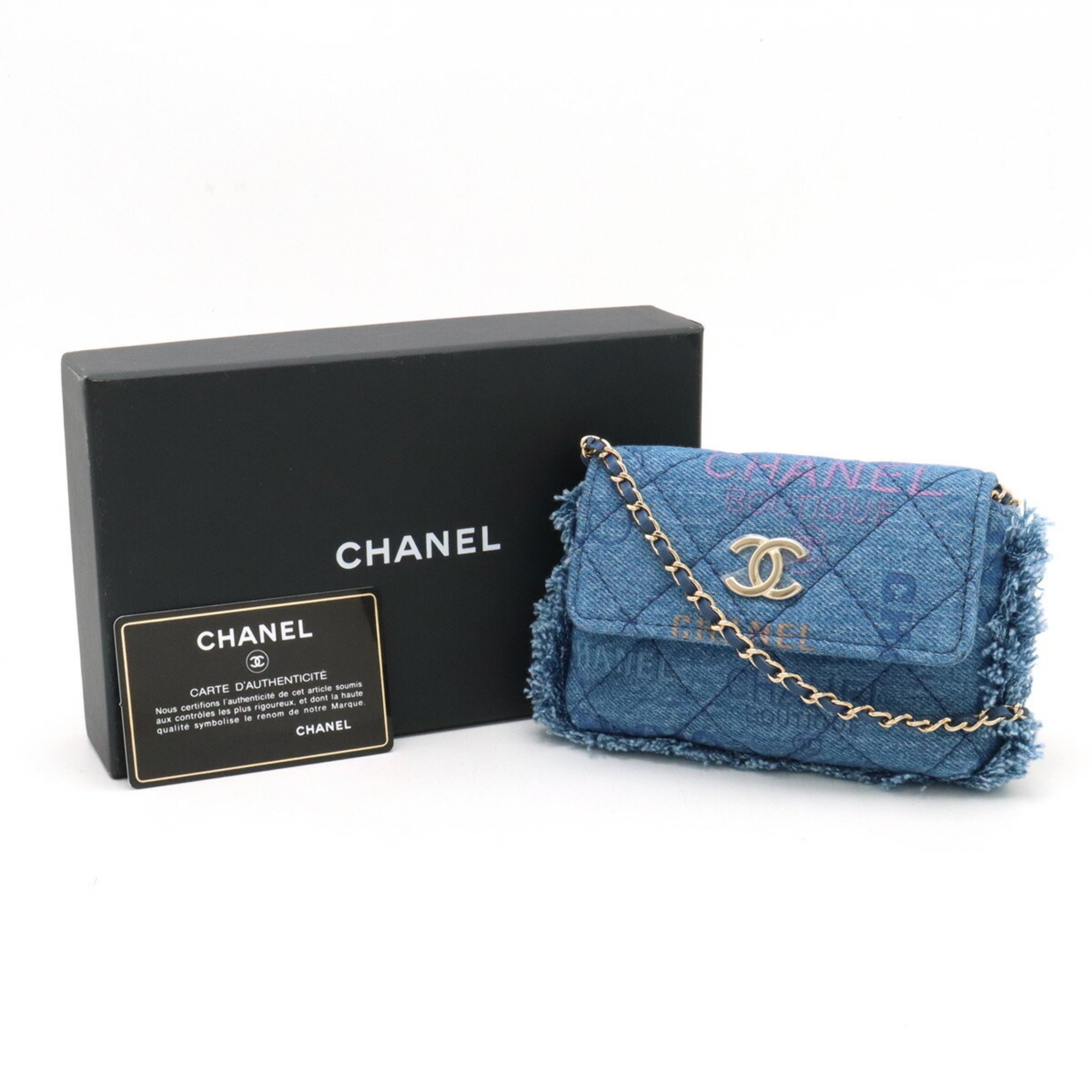CHANEL Chanel Matelasse Coco Mark Shoulder Bag Pouch Chain Denim Leather Blue AP2602