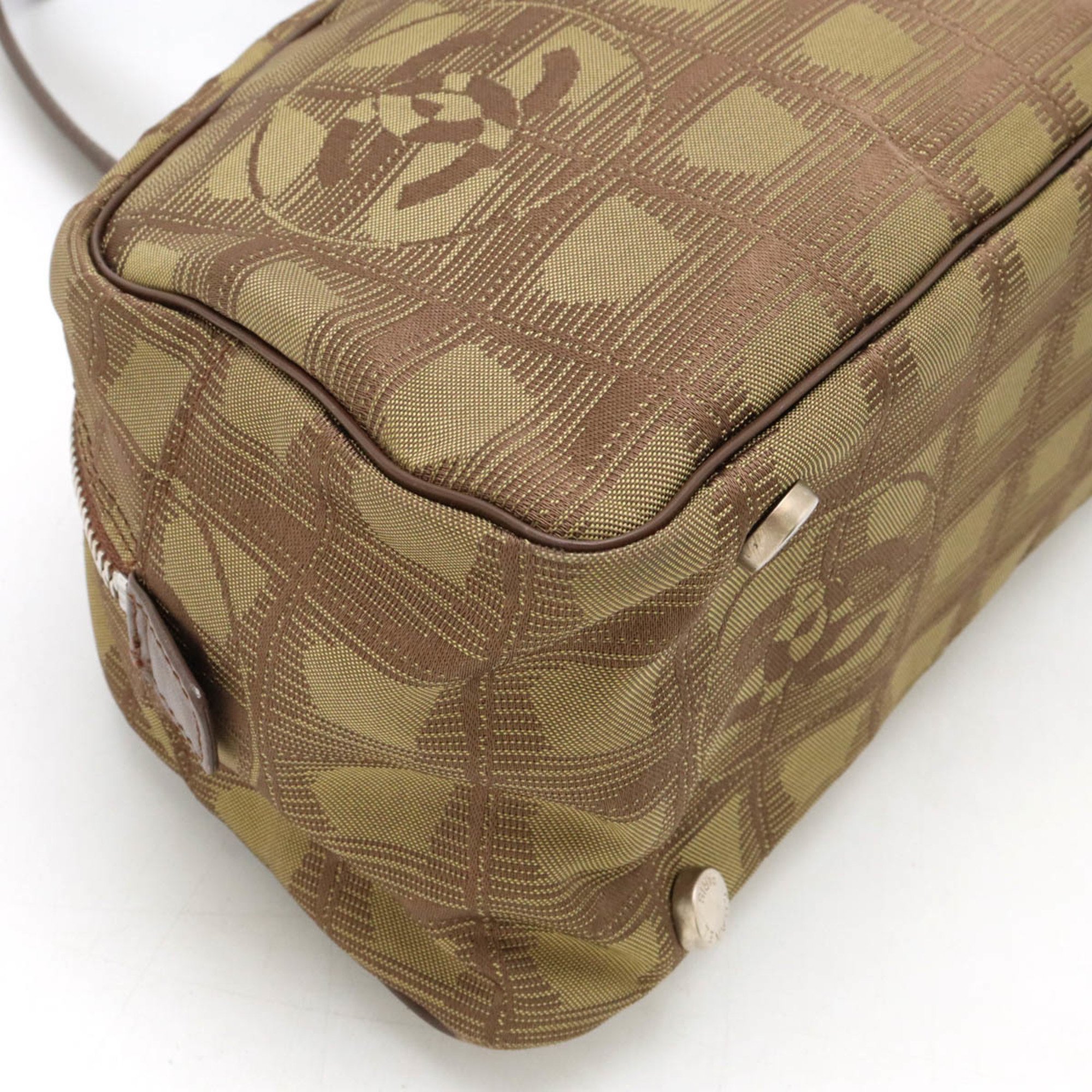 CHANEL New Travel Line Boston Bag Handbag Nylon Jacquard Leather Khaki Green A15828