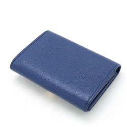 BVLGARI Clip Card Case Business Holder Pass ID Grain Leather Blue 30420