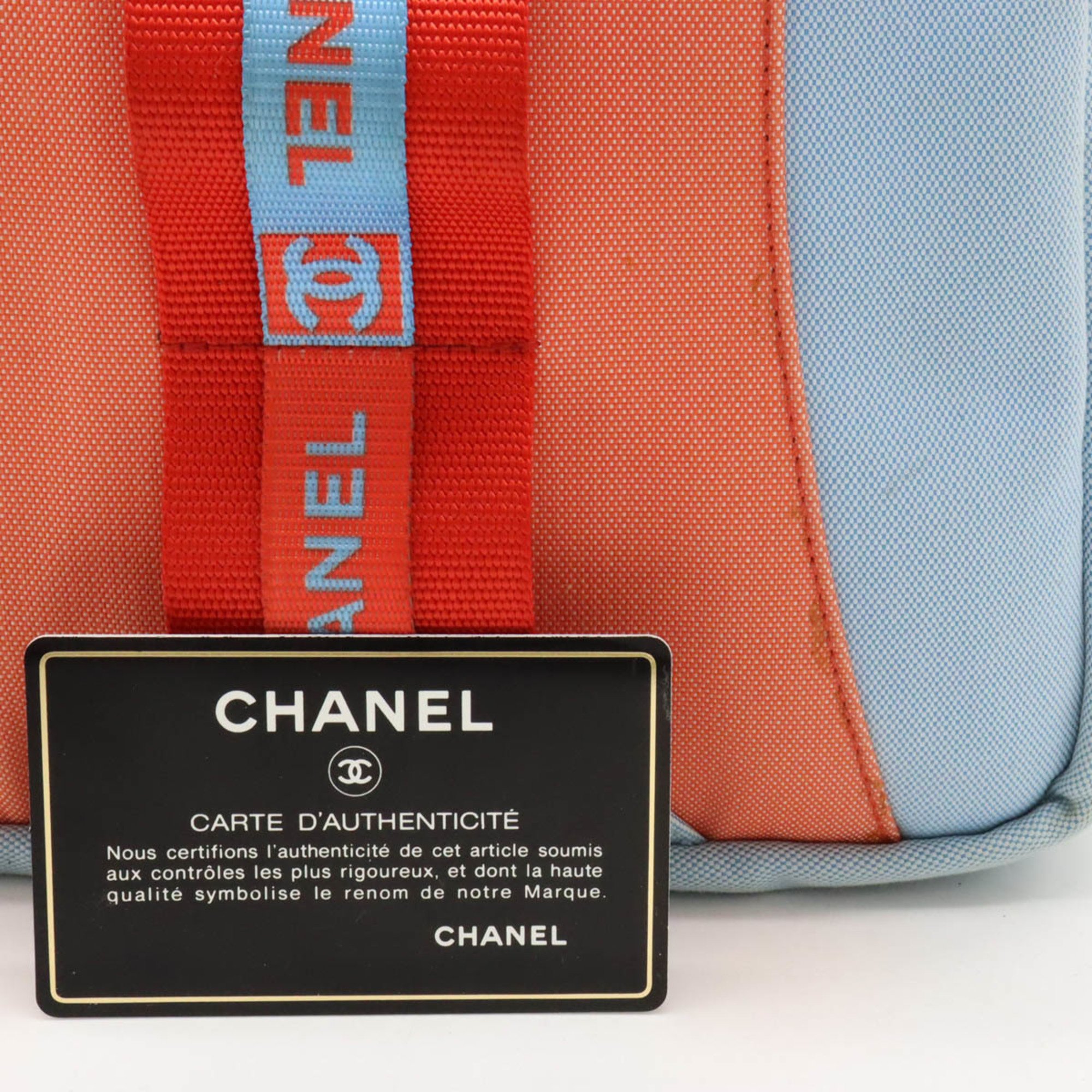 CHANEL Chanel Sport Line Coco Mark Shoulder Bag Nylon Canvas Light Blue Red