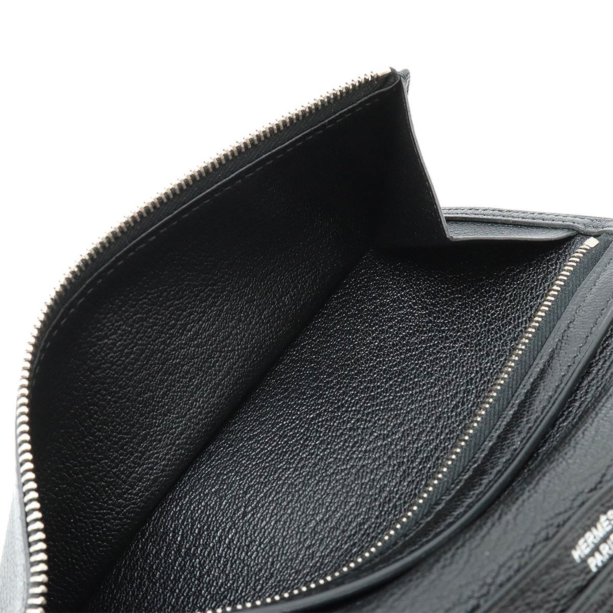 HERMES Bearn Soufflet Bi-fold Long Wallet Chevre Leather Black O Stamp