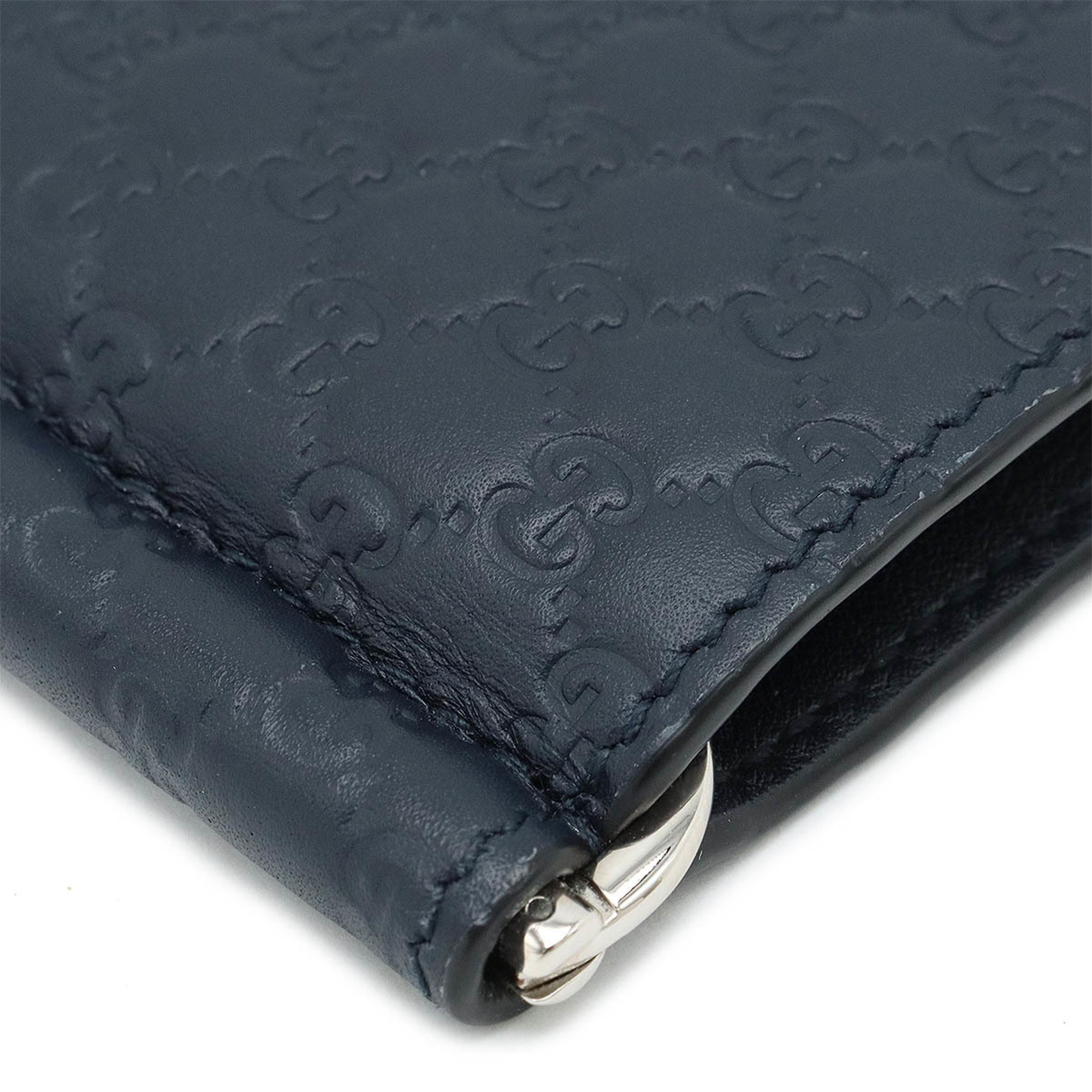 GUCCI Micro Guccissima Bi-fold Wallet Leather Navy 544478