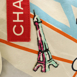 CHANEL Cruise Line Paris Map Eiffel Tower Handbag Tote Bag Canvas Sequin Orange Red A30833