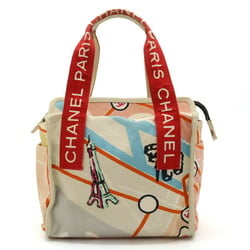 CHANEL Cruise Line Paris Map Eiffel Tower Handbag Tote Bag Canvas Sequin Orange Red A30833