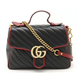 GUCCI GG Marmont Bag Handbag Chain Shoulder Leather Black Red 498110