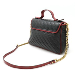 GUCCI GG Marmont Bag Handbag Chain Shoulder Leather Black Red 498110