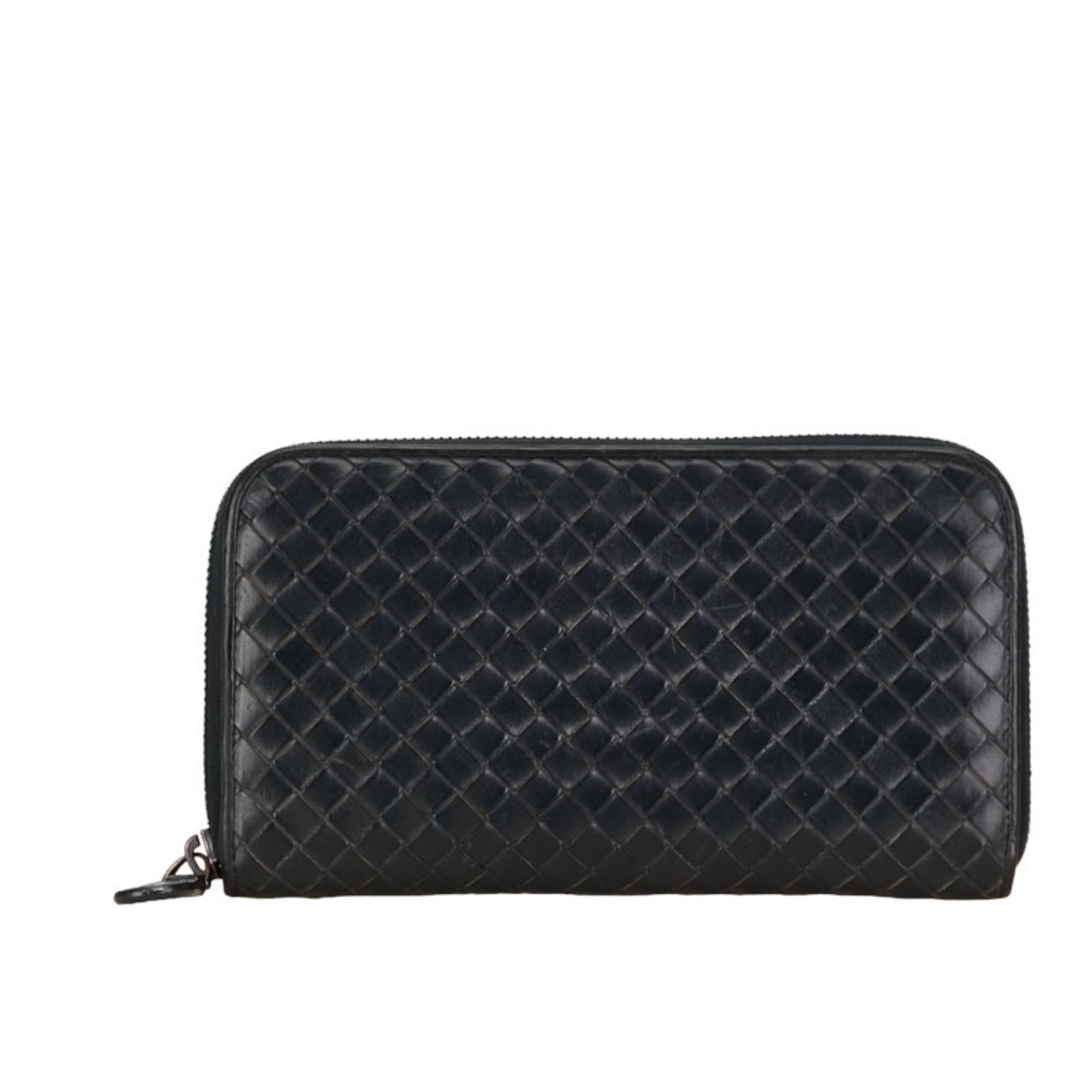 Bottega Veneta Intrecciato Round Long Wallet Black Leather Women's BOTTEGAVENETA