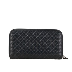 Bottega Veneta Intrecciato Round Long Wallet Black Leather Women's BOTTEGAVENETA