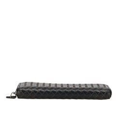 Bottega Veneta Intrecciato Round Long Wallet Black Leather Women's BOTTEGAVENETA