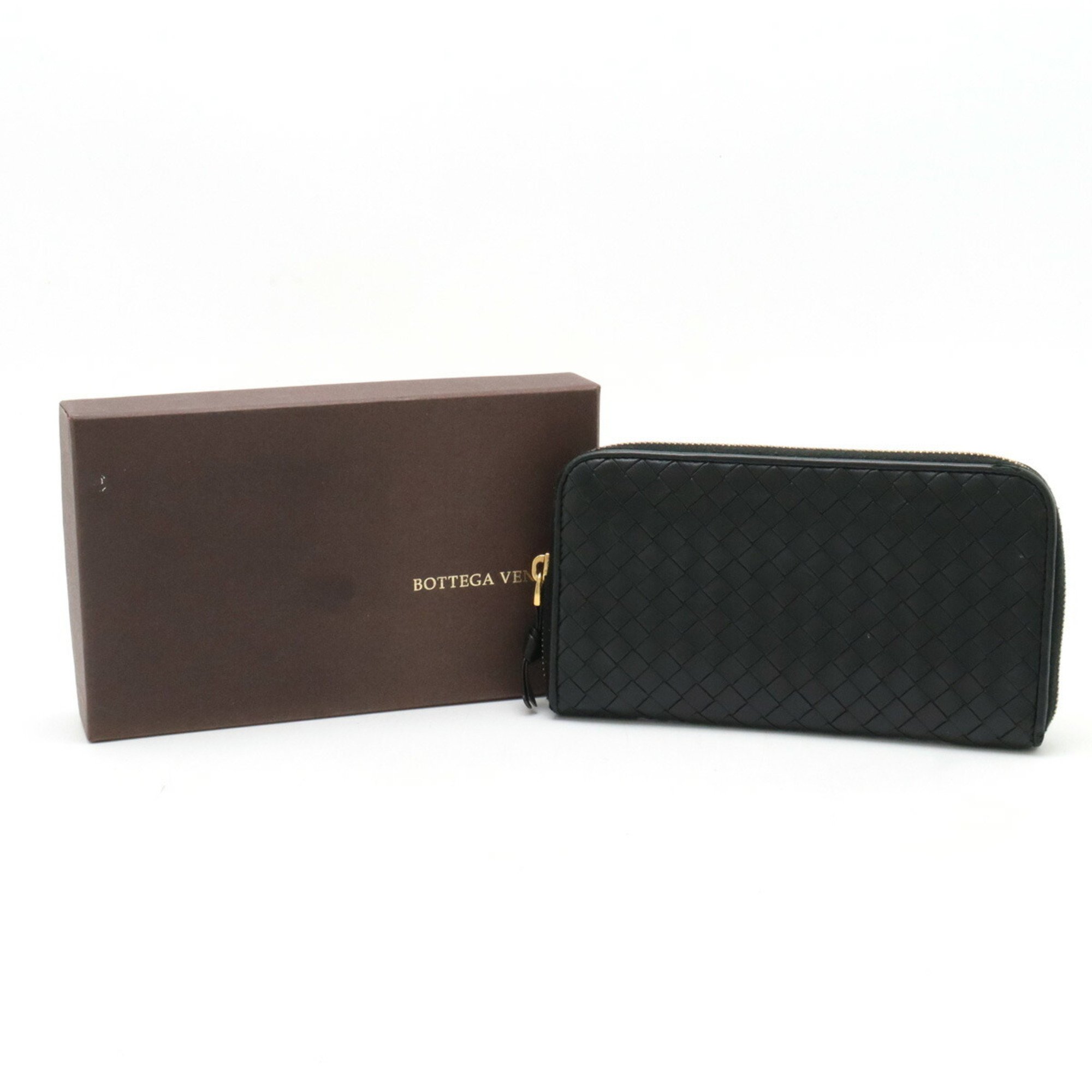 BOTTEGA VENETA Bottega Veneta Intrecciato Round Long Wallet Leather Black 114076