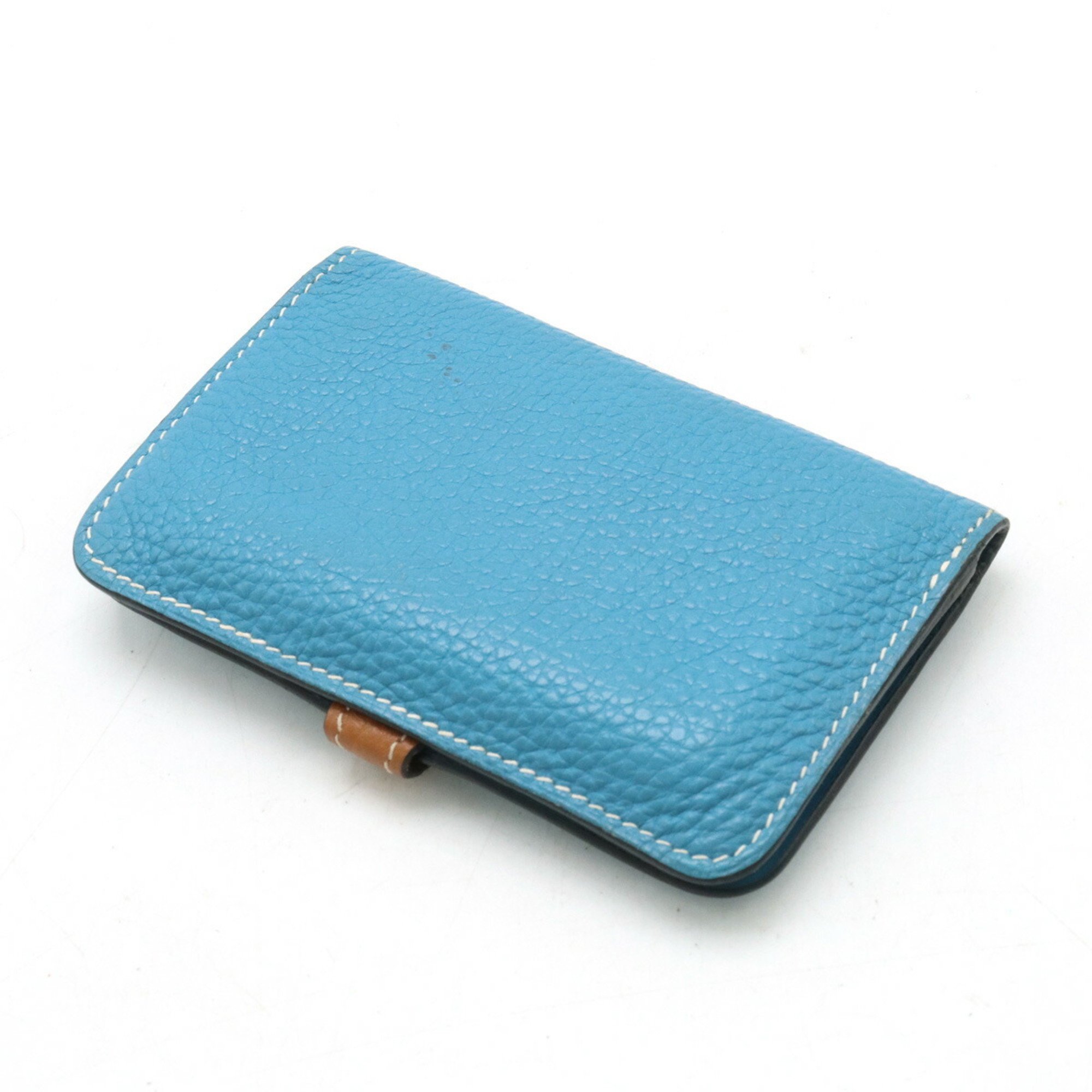 HERMES Hermes Dogon key case, coin card bicolor Togo, blue, brown, K stamp