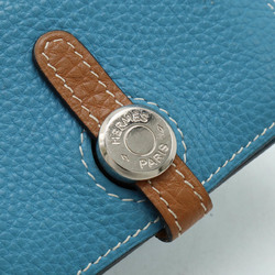 HERMES Hermes Dogon key case, coin card bicolor Togo, blue, brown, K stamp