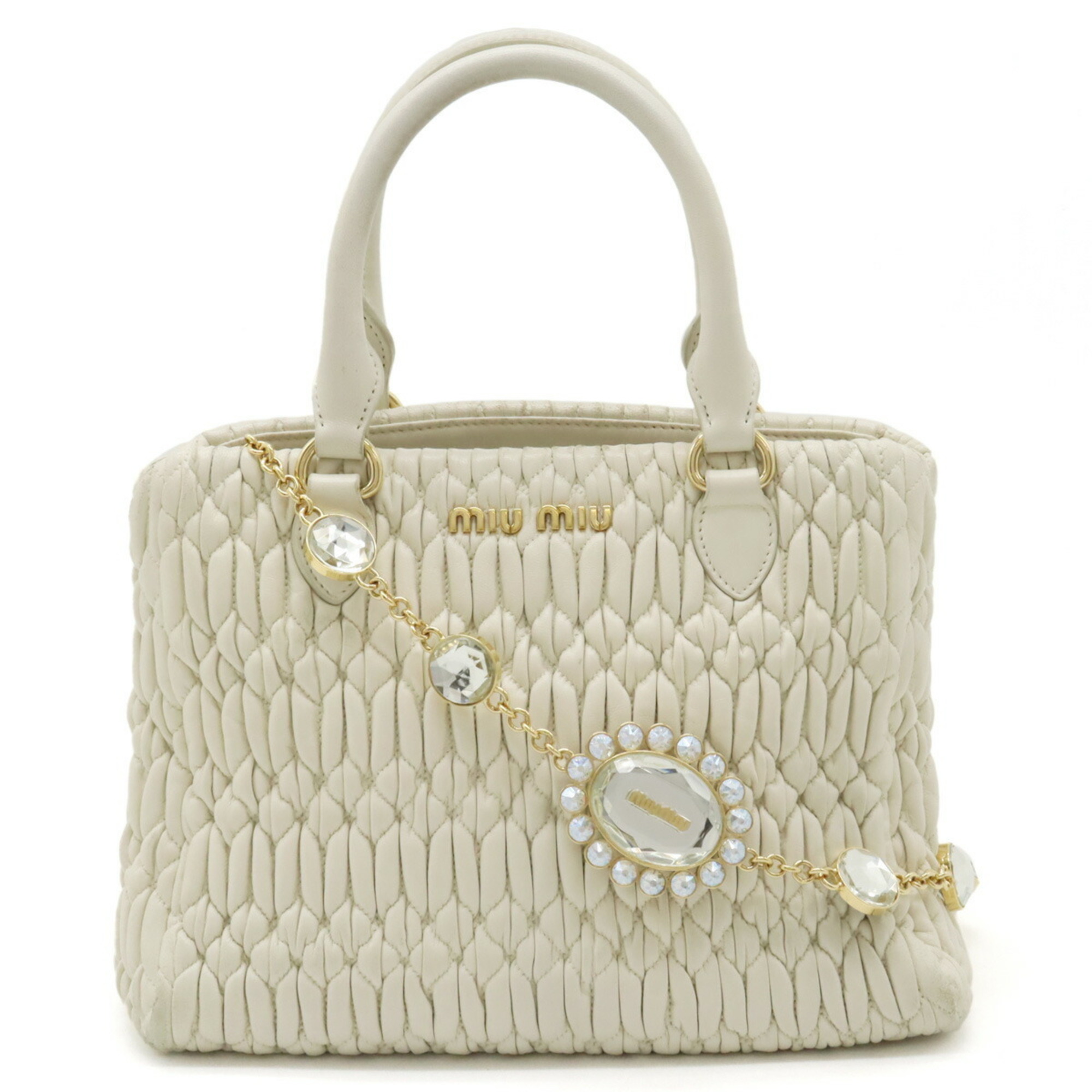 Miu Miu Miu Nappa Crystal Matelasse Handbag Shoulder Bag Leather BIANCO White Purchased at a Japanese Boutique 5BA067