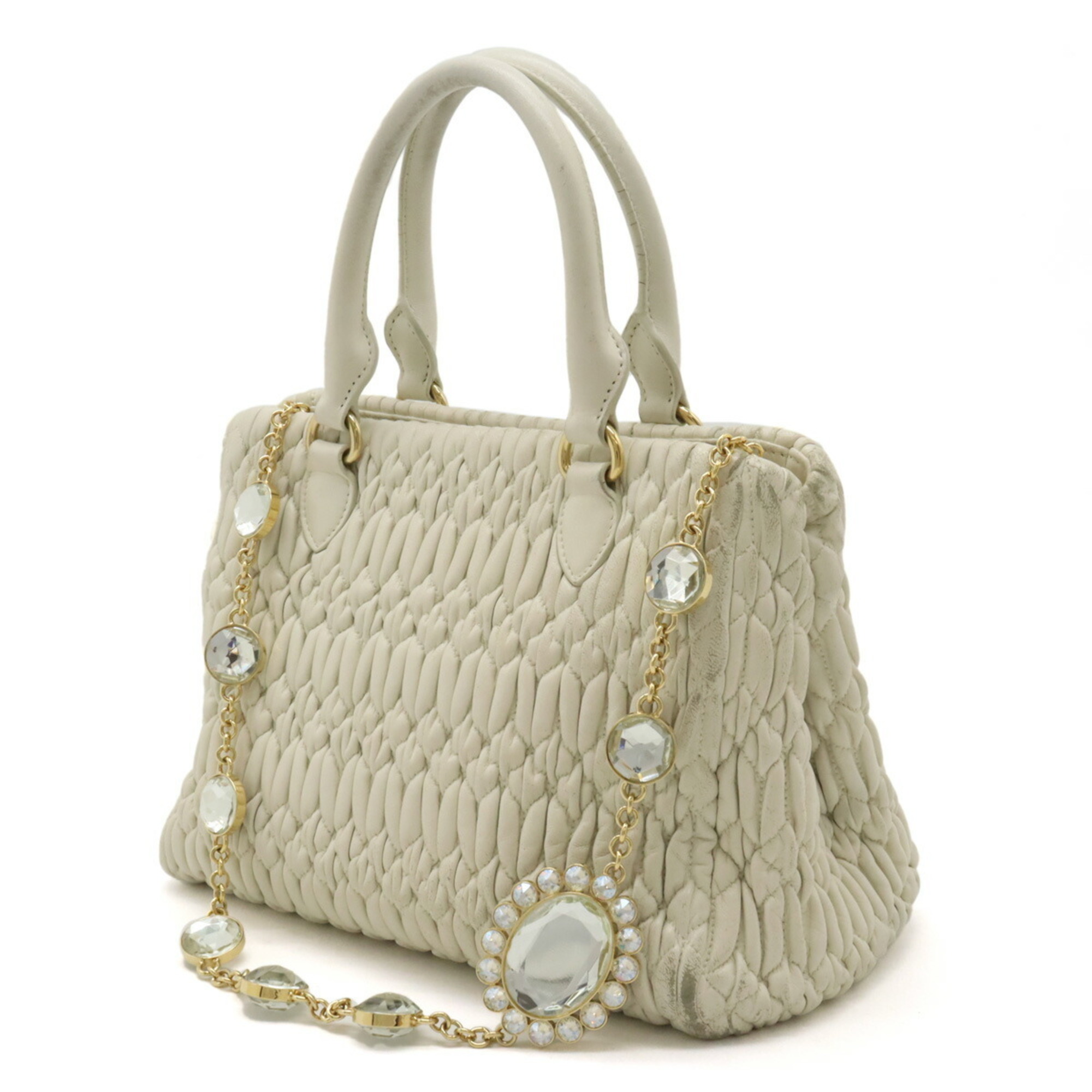 Miu Miu Miu Nappa Crystal Matelasse Handbag Shoulder Bag Leather BIANCO White Purchased at a Japanese Boutique 5BA067