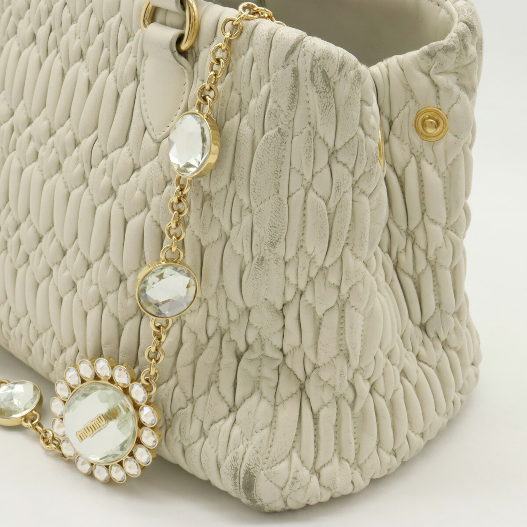 Miu Miu Miu Nappa Crystal Matelasse Handbag Shoulder Bag Leather BIANCO White Purchased at a Japanese Boutique 5BA067