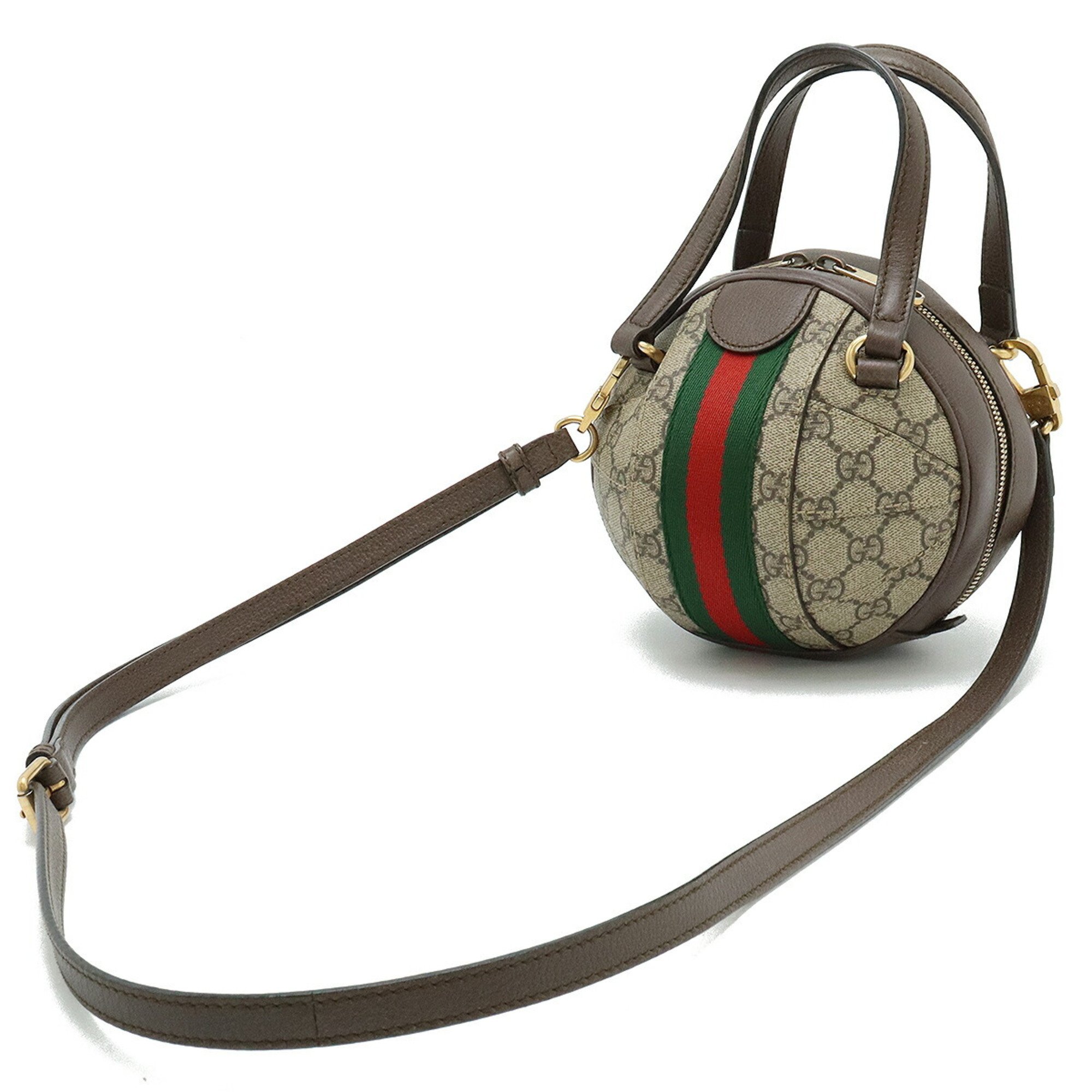 GUCCI Ophidia GG Supreme Handbag Shoulder Bag Ball Shape PVC Leather Beige Mocha Brown 574794