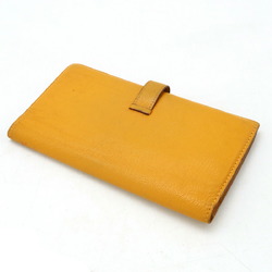 HERMES Bearn Classic Bi-fold Long Wallet Chevre Leather Orange Yellow □F Stamp