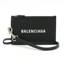 BALENCIAGA Coin Case Multi-Case Pouch Leather Black with Neck Strap 616015