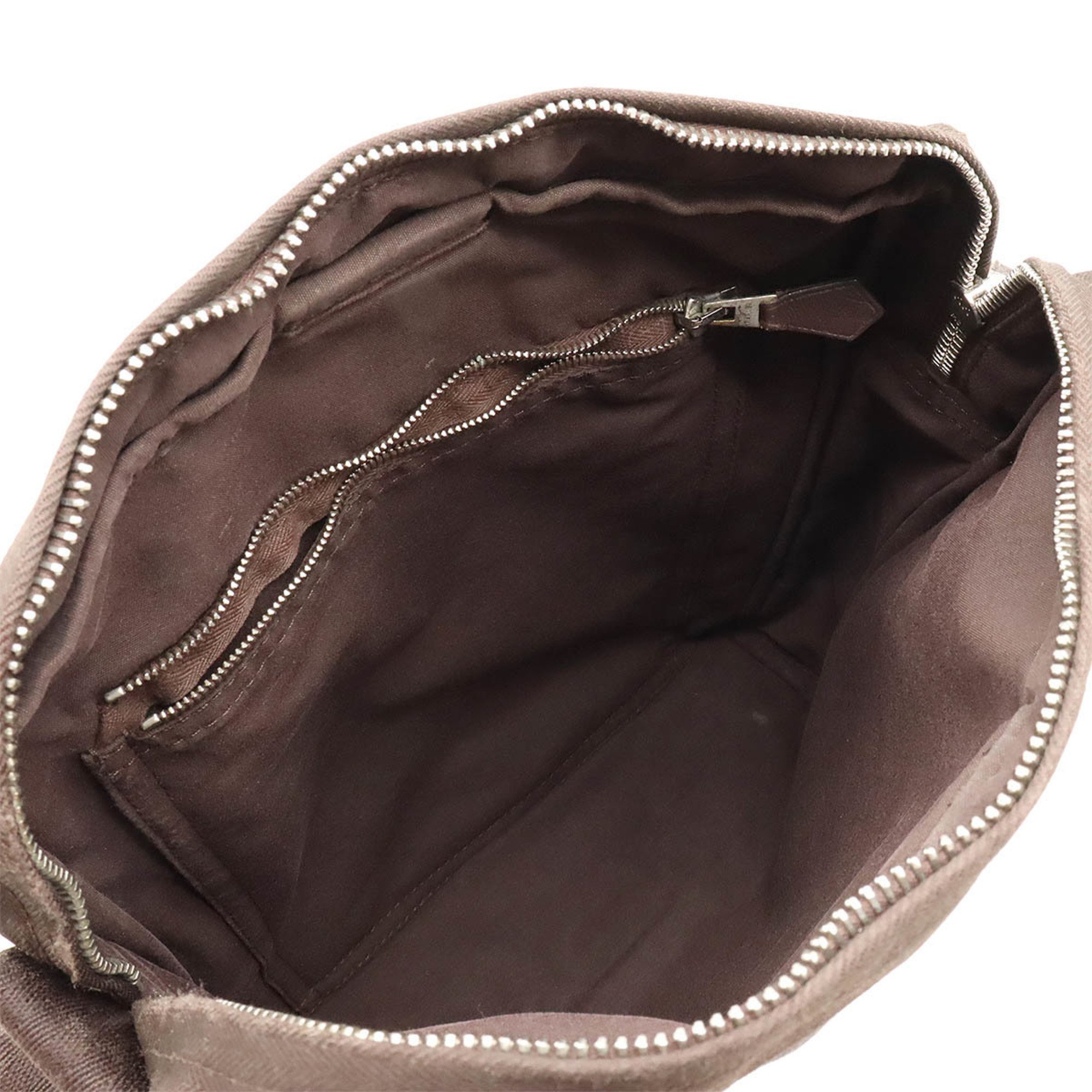 HERMES Acapulco Bandouliere MM Shoulder Bag Pochette Toile Chevron Leather Brown