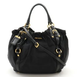 PRADA Prada Jacquard Tote Bag Shoulder Nylon Leather NERO Black