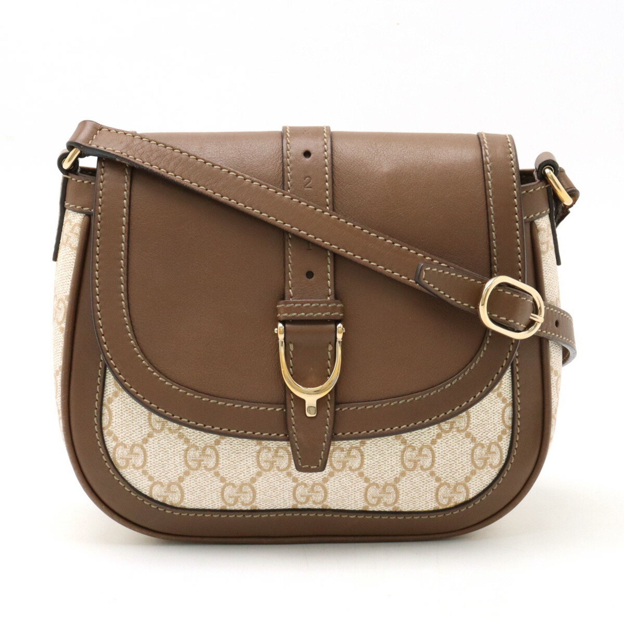 GUCCI GG Supreme Shoulder Bag Pochette PVC Leather Ivory Brown 336749