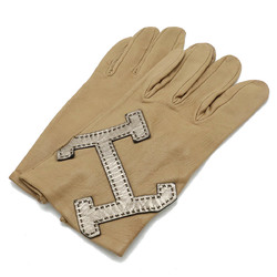 HERMES H Gloves Lambskin Leather Beige Gold #7.5