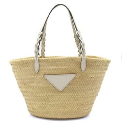 PRADA Prada Woven Palm Leather Tote Bag Basket Straw Natural White Purchased at a Japanese Boutique 1BG314