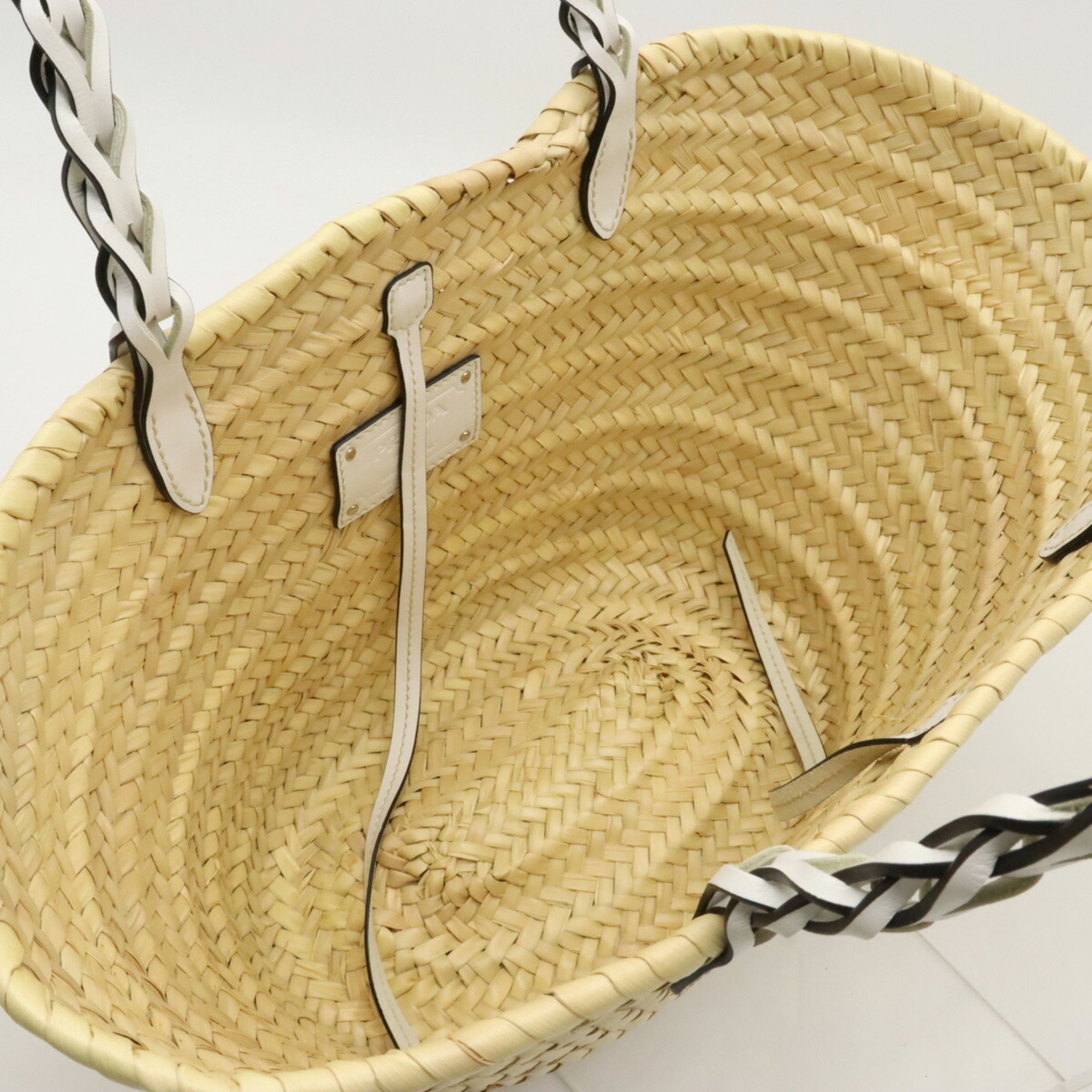 PRADA Prada Woven Palm Leather Tote Bag Basket Straw Natural White Purchased at a Japanese Boutique 1BG314