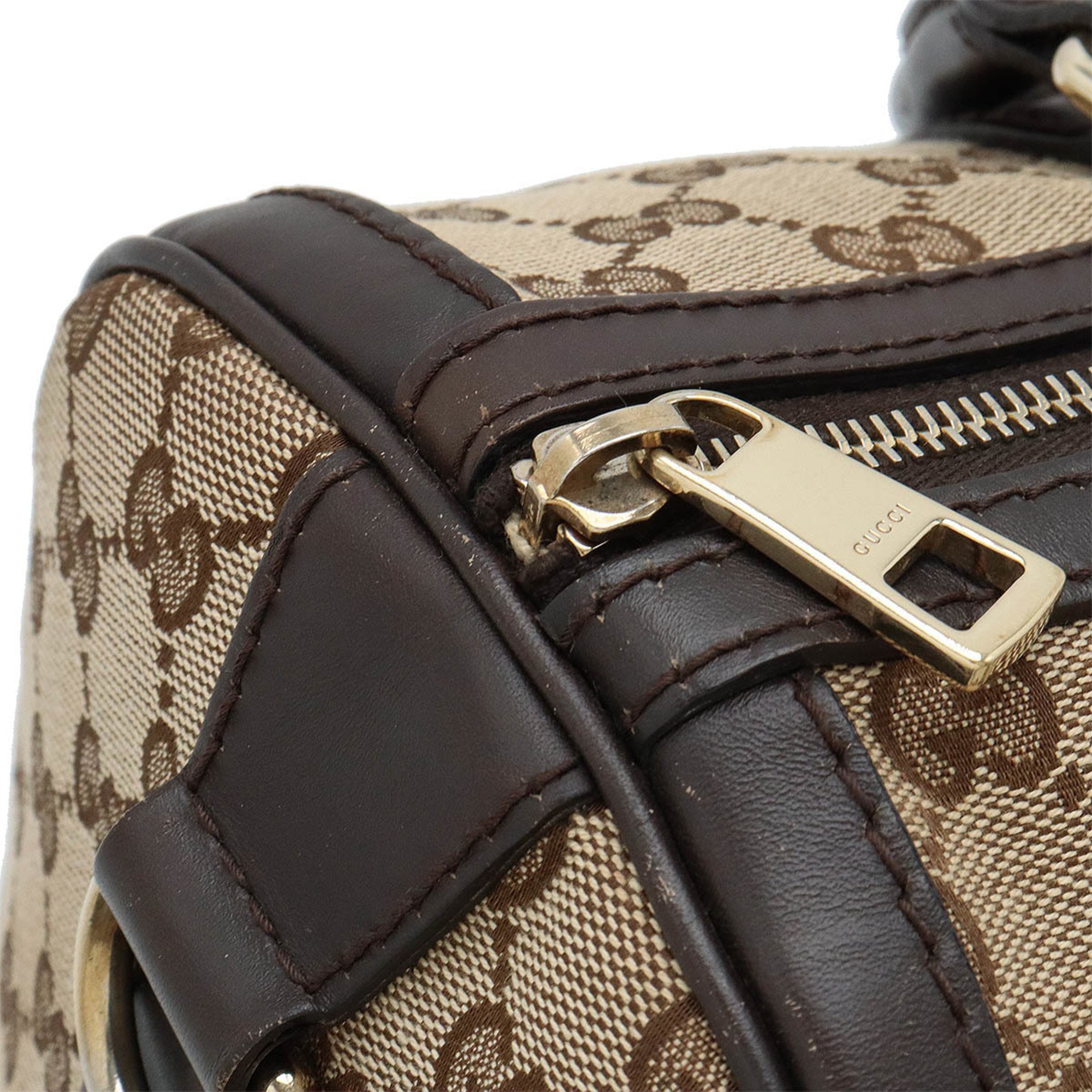 GUCCI Gucci GG Canvas Sherry Line Handbag Boston Shoulder Bag Leather Khaki Beige Dark Brown 247205