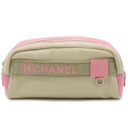 CHANEL Chanel Sport Line Coco Mark Pouch Clutch Bag Canvas Beige Pink