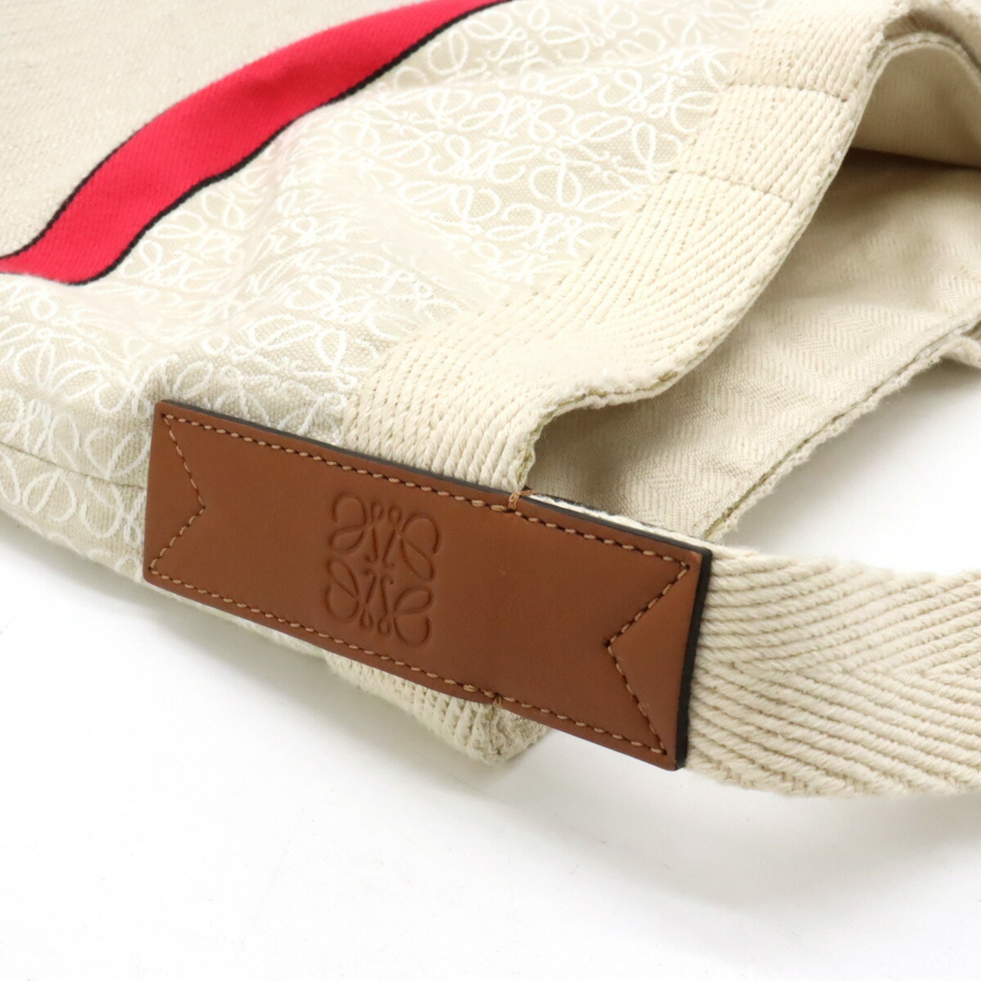 LOEWE Crossbody Shoulder Bag Tote Jacquard Leather Canvas Beige Tan Red B935S76X01