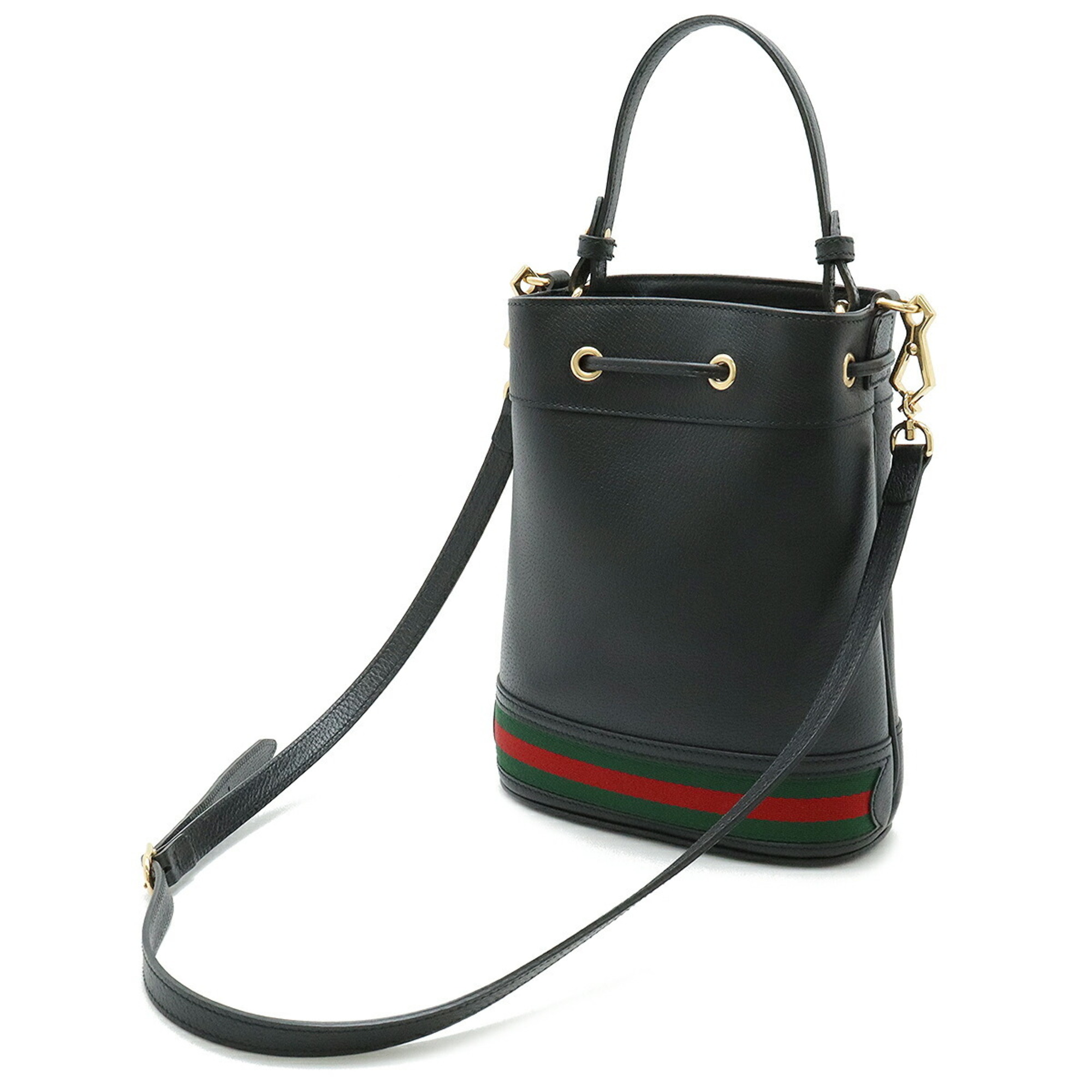 GUCCI Ophidia Small Bucket Bag Web Line Handbag Shoulder Leather Black 610846
