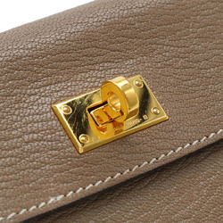 HERMES Hermes Kelly Pocket Compact Coin Case Purse Chevre Leather Etoupe U Engraved